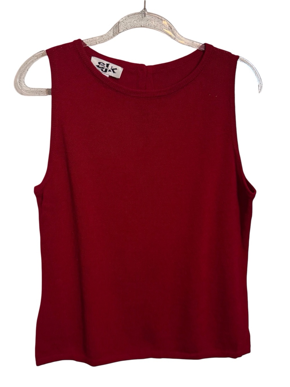 St. John Size Large Red Santana Knit Tank Top Shell Sleeveless Stretch Designer